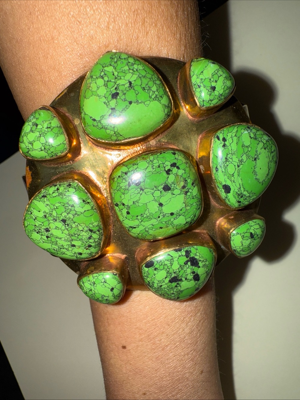 Vintage Brass Cuff Bracelet With Green Turquoise?